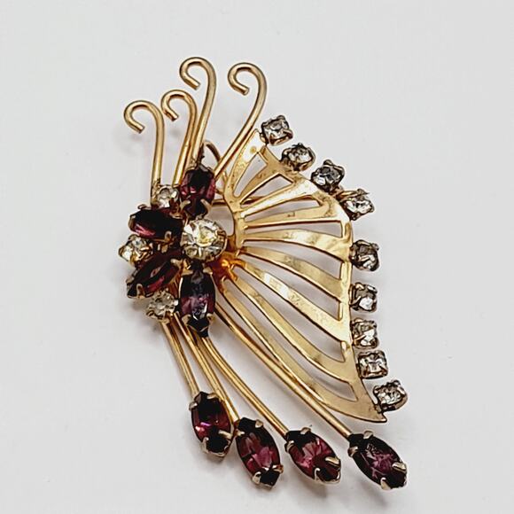 Vintage 1940s Gold‑Filled Pendant/Brooch – Purple Rhinestones, 2½″ Combo - Picture 1 of 10